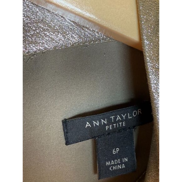 Ann Taylor Women's Petite Size 6P Metallic Shimmer Chiffon Pleated Dress EUC - Picture 7 of 9